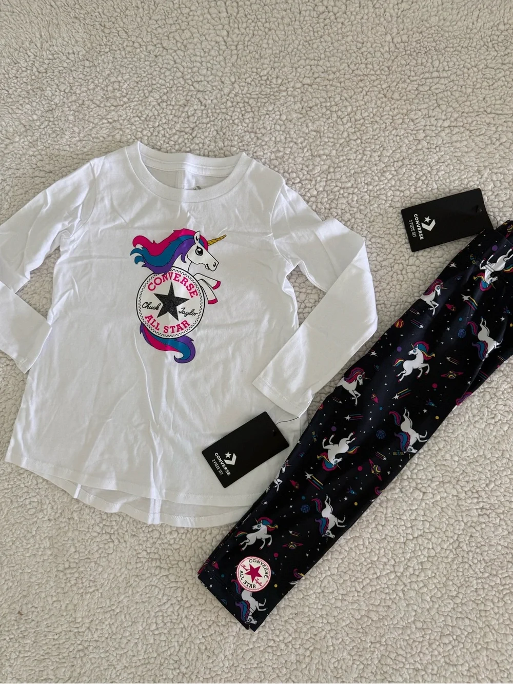 New Sz 4T Converse Girls Unicorn Set - White & Black shirt, leggings